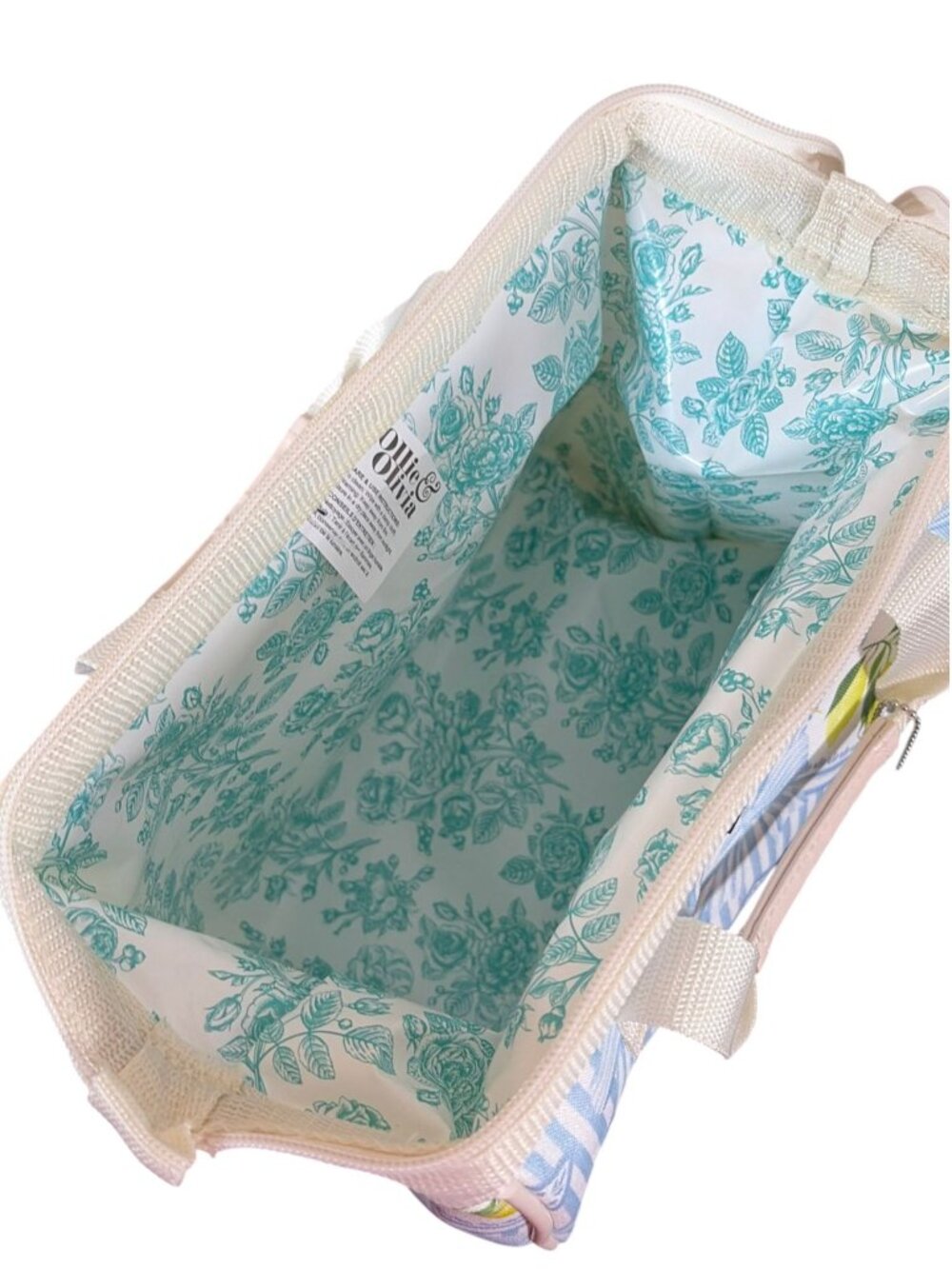 NEW Ollie & Olivia Insulated Lunch Box Tote Blue Striped Lemon Pattern NWT - Picture 3 of 7